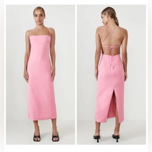Bardot Jillian Open Back Square Neck Pink Midi Dress Size XS